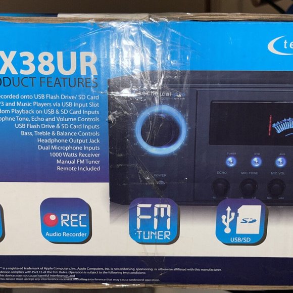 Technical Pro 1000W Stereo Receiver with USB & SD Card Inputs, Black, RX38UR New - Picture 2 of 6